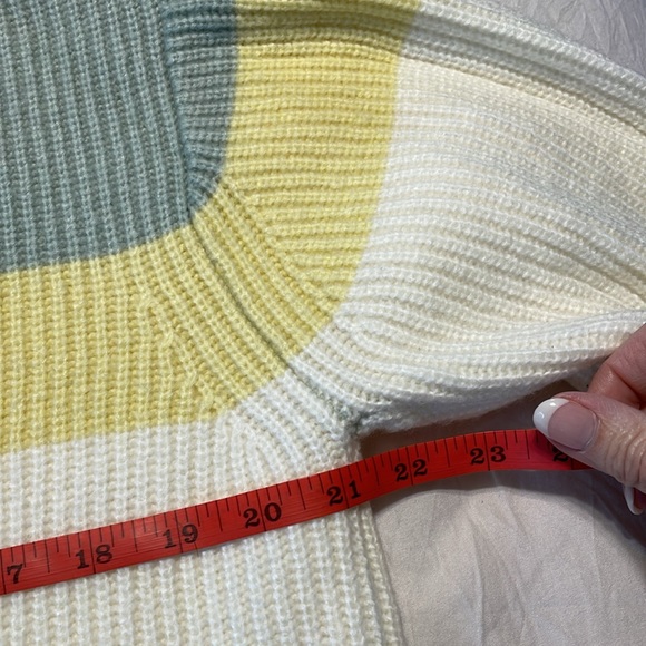 Ann Taylor Cream, Green, Yellow and Brown Color Block Mock Neck Sweater Size S - Picture 8 of 9